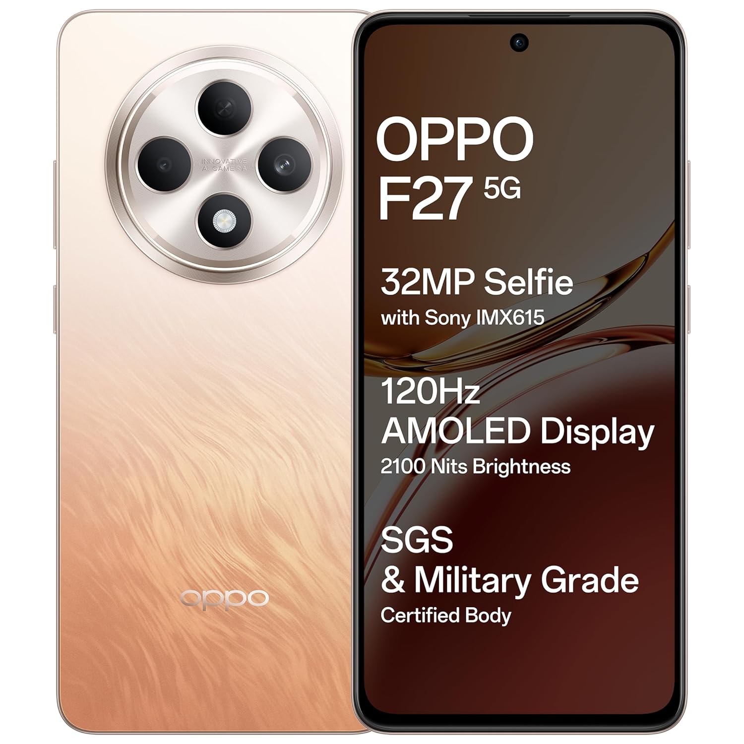 OPPO F27 5G (Amber Orange, 8GB RAM, 256GB Storage) | 6.67″ FHD+ AMOLED Display|32MP Sony IMX615 Selfie Camera |AI Portrait Expert| 45W SUPERVOOC| with No Cost EMI/Additional Exchange Offers