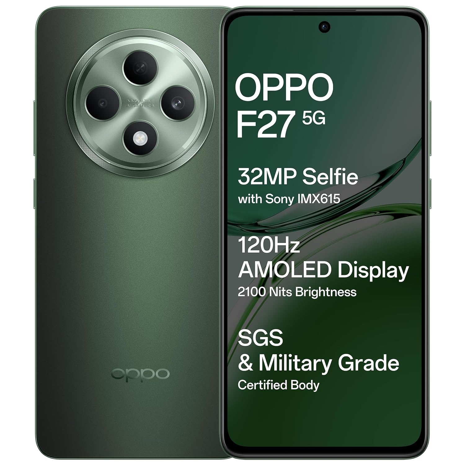 OPPO F27 5G (Emerald Green, 8GB RAM, 128GB Storage) | 6.67″ FHD+ AMOLED Display|32MP Sony IMX615 Selfie Camera |AI Portrait Expert| 45W SUPERVOOC| with No Cost EMI/Additional Exchange Offers