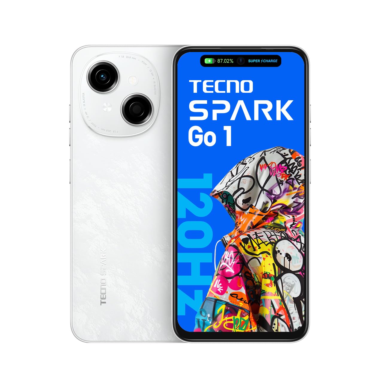 TECNO Spark GO 1 (Glittery White, 4GB+64GB) | 4+ Years Lag Free Fluency | 6.67″ 120Hz Smooth Display | 8GB* Bigger RAM | in-Built Infrared Remote | Dual Speakers with DTS | AI Call Noise Reduction