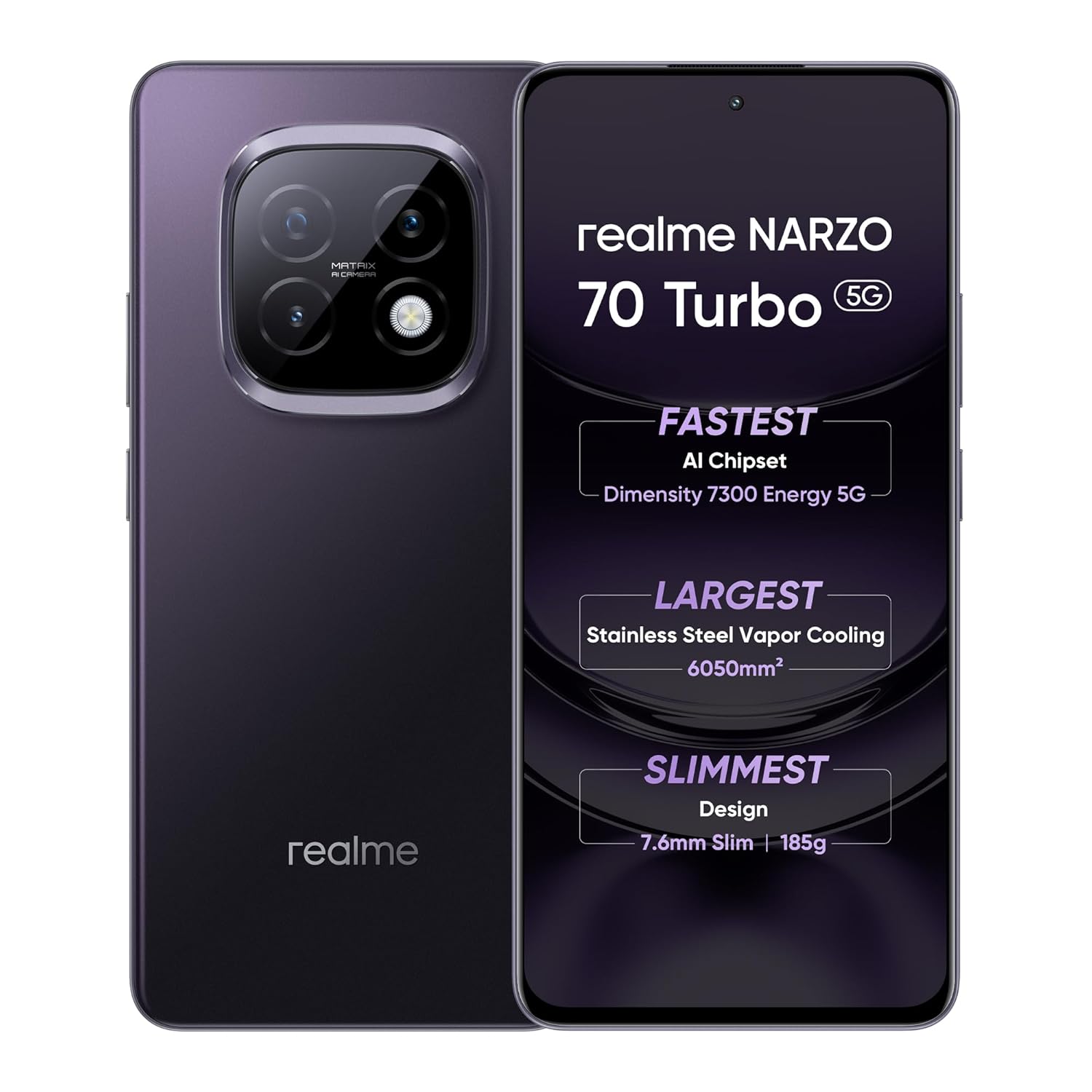 realme NARZO 70 Turbo 5G (Turbo Purple,12GB RAM, 256GB Storage) | Segment’s Fastest Dimensity 7300 Energy 5G Chipset | Motorsports Inspired Design