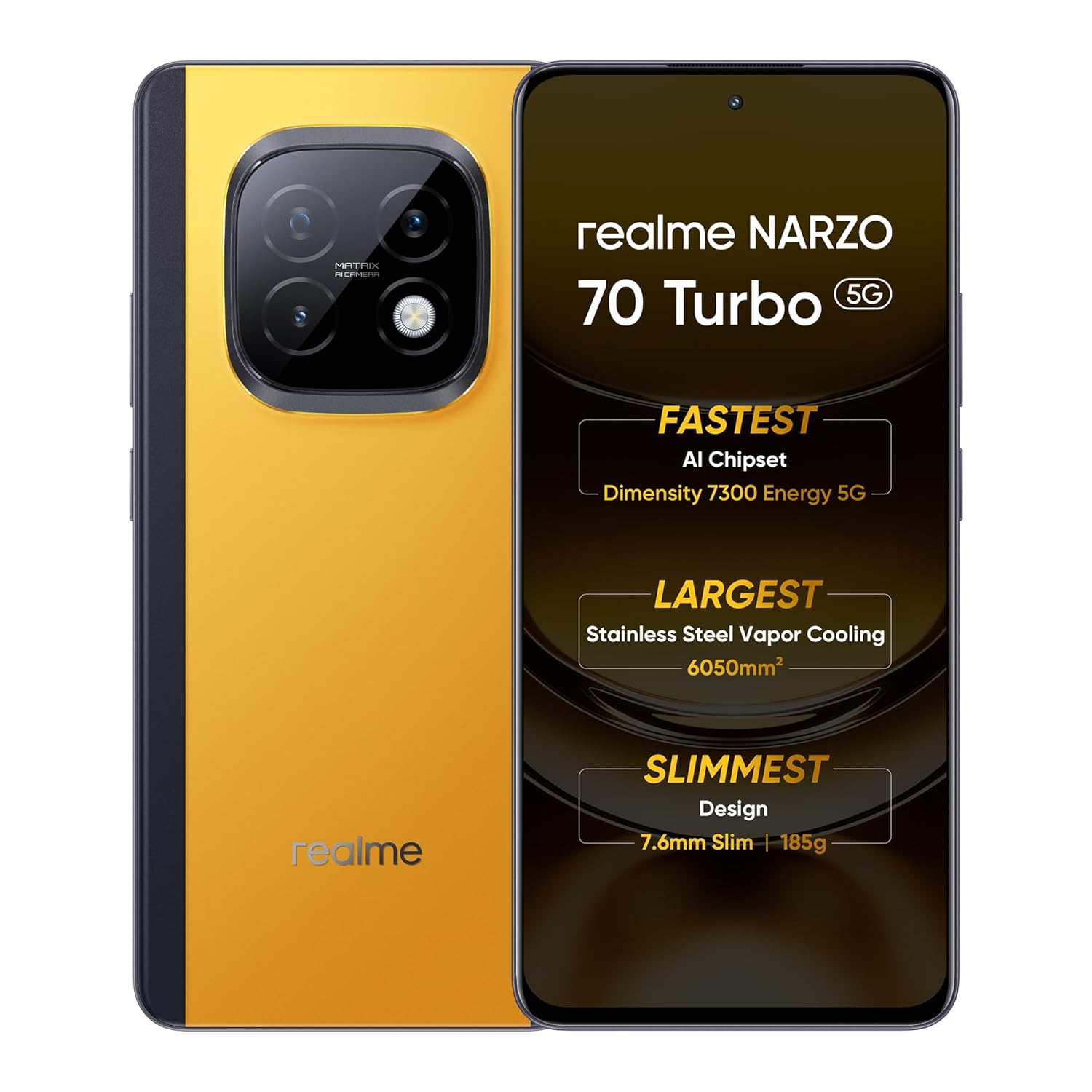 realme NARZO 70 Turbo 5G (Turbo Yellow,12GB RAM,256GB Storage) | Segment’s Fastest Dimensity 7300 Energy 5G Chipset | Motorsports Inspired Design