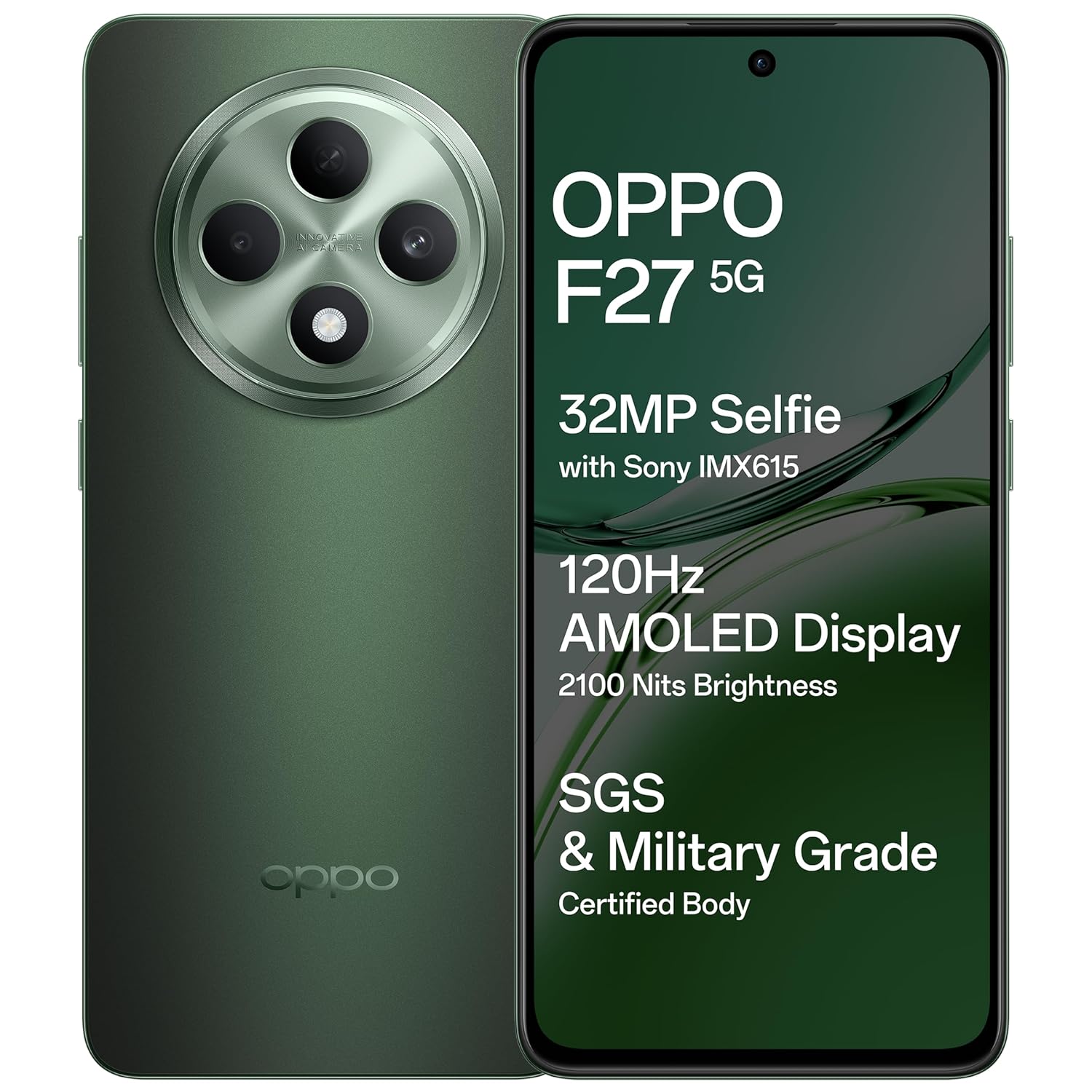 OPPO F27 5G (Emerald Green, 8GB RAM, 256GB Storage) | 6.67″ FHD+ AMOLED Display|32MP Sony IMX615 Selfie Camera |AI Portrait Expert| 45W SUPERVOOC| with No Cost EMI/Additional Exchange Offers